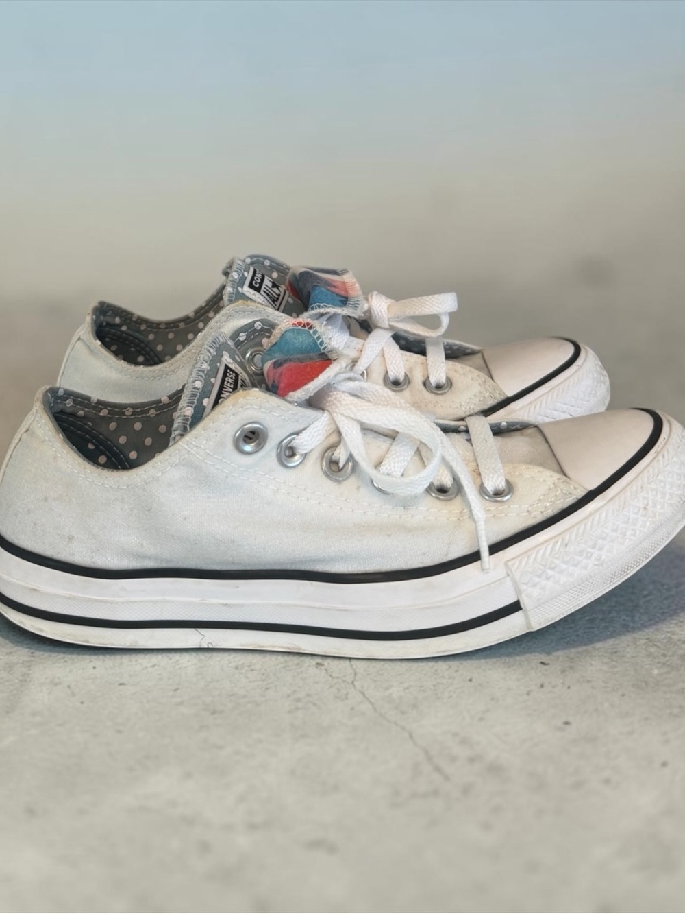 Converse Chuck Taylor All Star Double Tongue White Polka Dot Low Top - Women’s 8